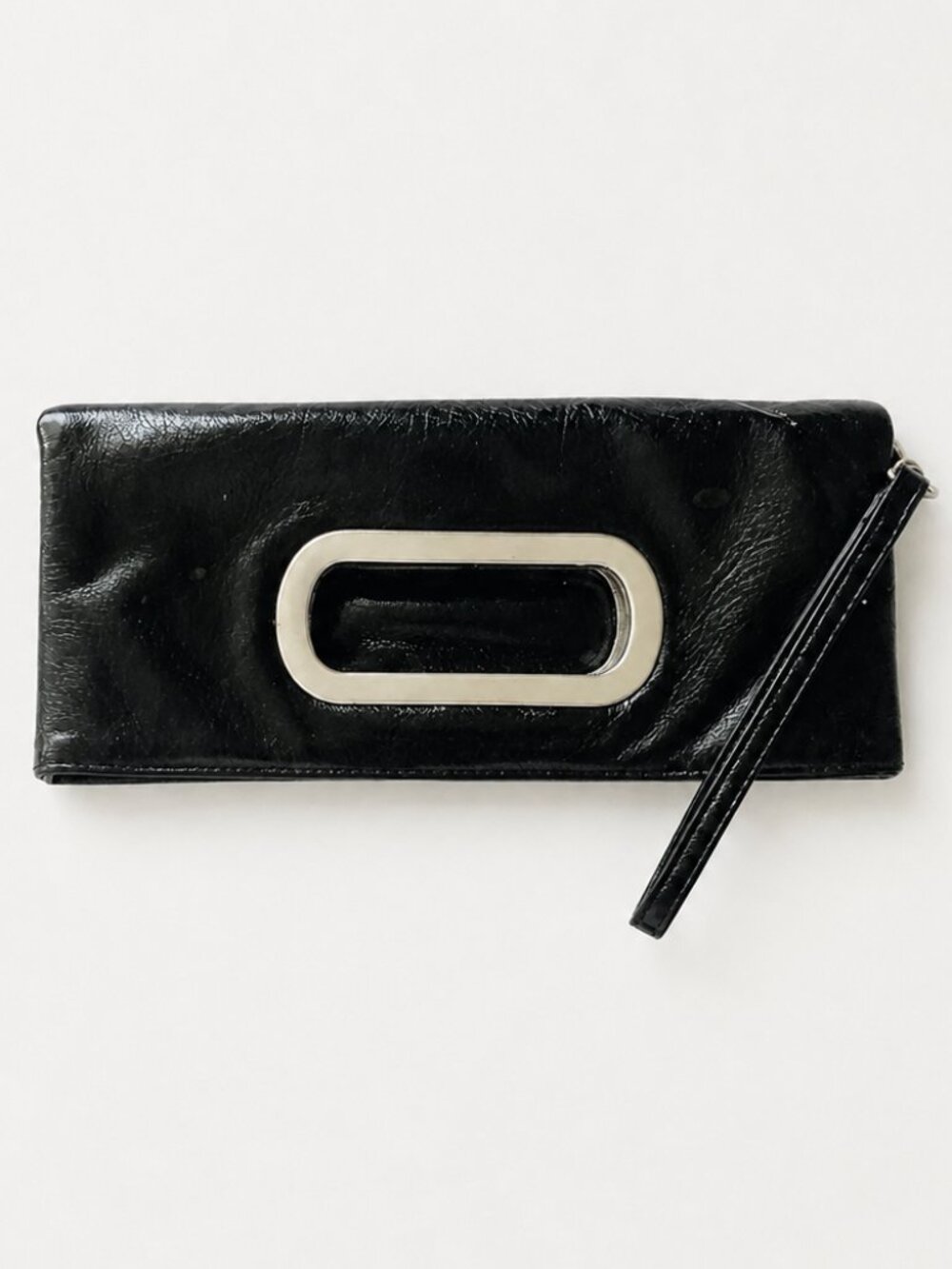 Careline Clutch Wristlet Convertible Black Metallic Flat Envelope Handbag